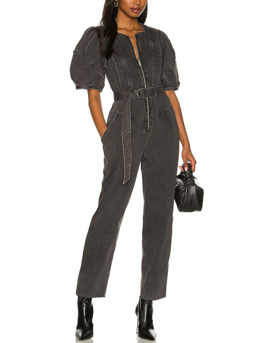 Allsaints Belted Washed Black Elektra Jumpsuit Size 2